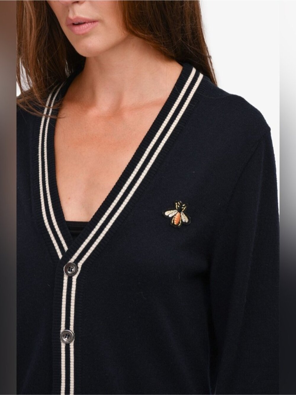 GUCCI NAVY Blue lightweight WOOL knit BEE EMBROIDERED CARDIGAN Jumper sweater M - Picture 5 of 8
